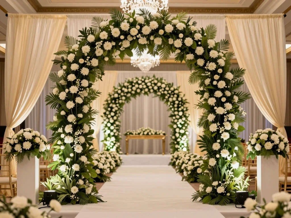 Ceremony decor package with archway and floral arrangements